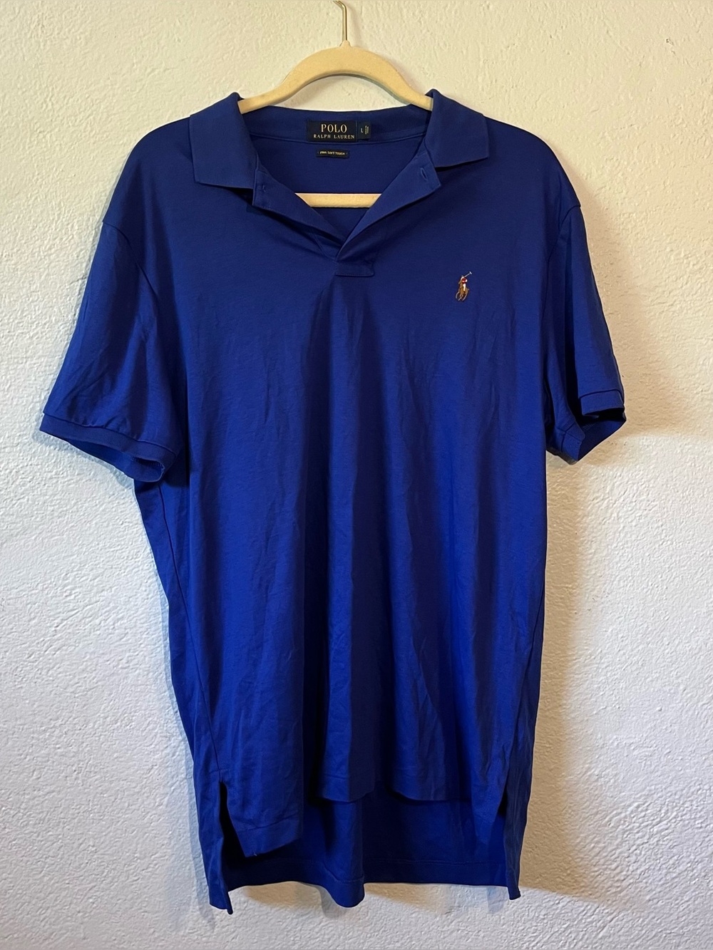 Polo Ralph Lauren Mens Polo Shirt L Cotton Blue Short Sleeve Side Slits Logo